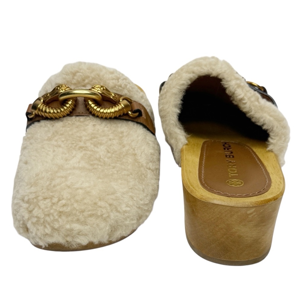 TORY BURCH Jessa Shearling Horse-Head Wooden‎ Clog Mule Size 5 1/2 - Picture 5 of 11